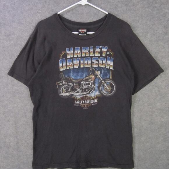 Harley-Davidson Shirt Mens Medium Black Made in USA Virginia Beach Motorcycle - Picture 1 of 8